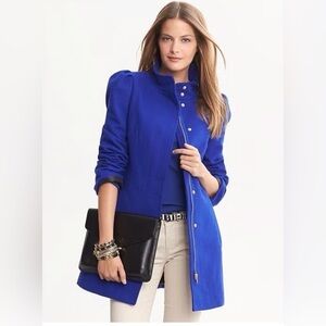 NWOT Banana Republic Cobalt Blue Wool Structured Walking City Coat Size Small